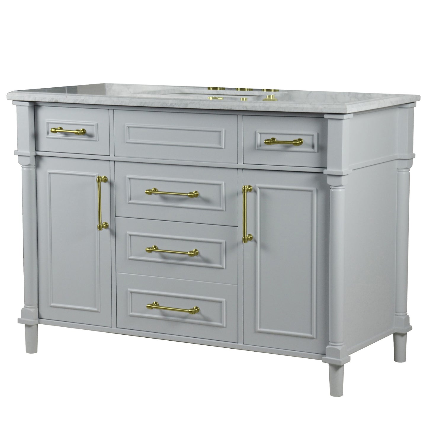 48" SINGLE VANITY IN L/GRAY WITH WHITE CARRRA MARBLE TOP