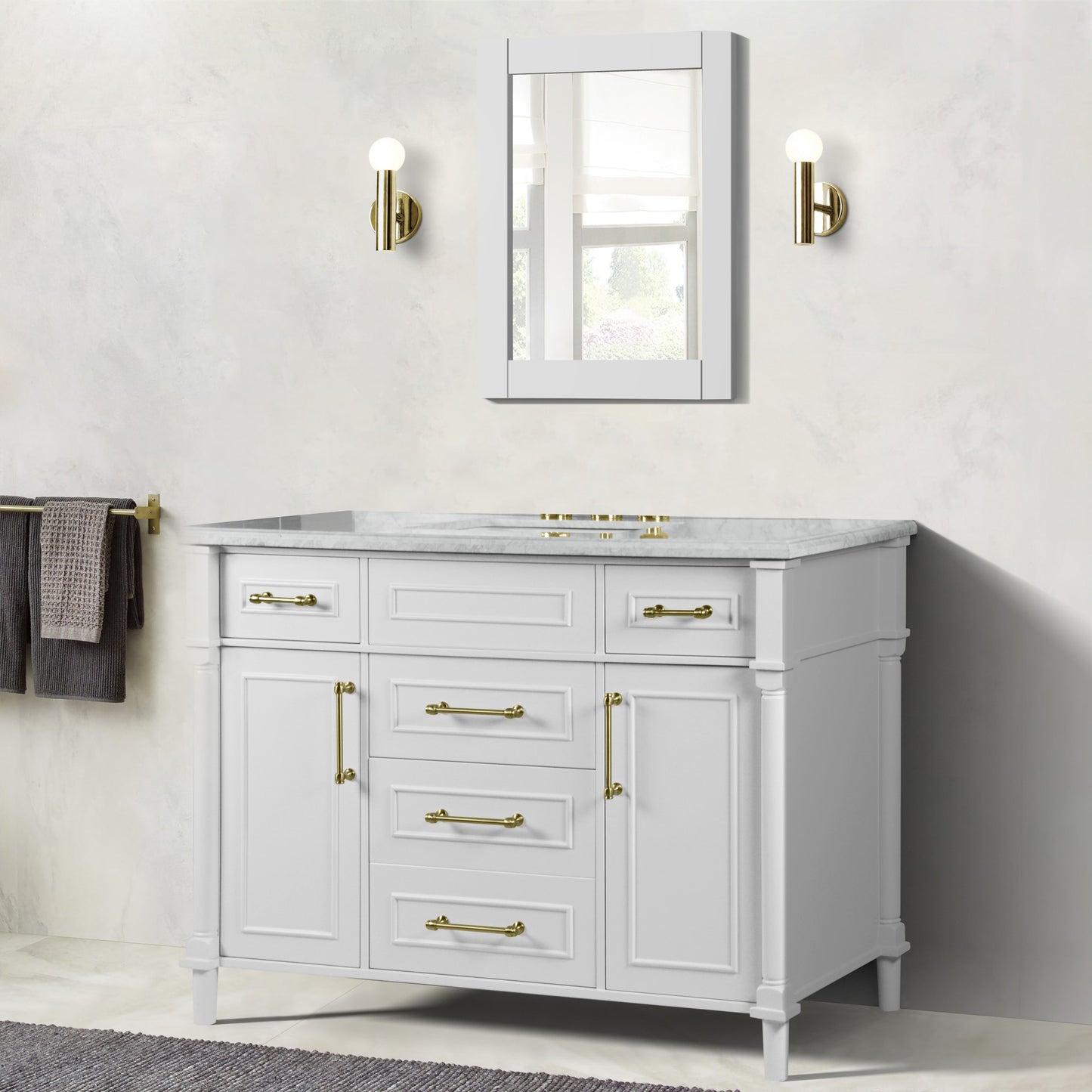 48" SINGLE VANITY IN WHITE WITH WHITE CARRRA MARBLE TOP