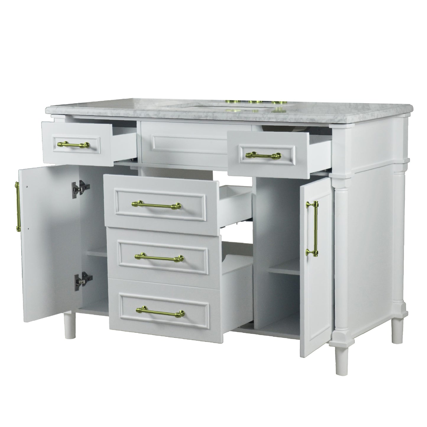 48" SINGLE VANITY IN WHITE WITH WHITE CARRRA MARBLE TOP