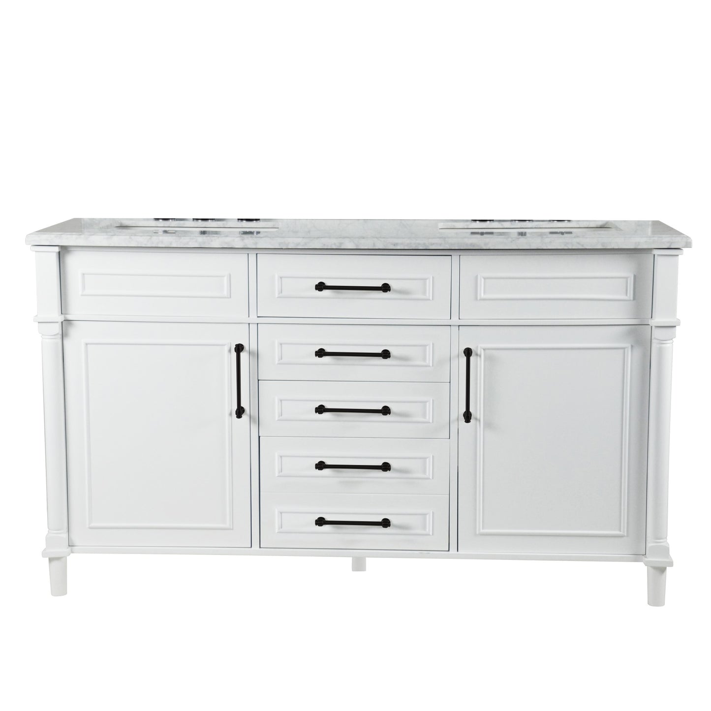 60" DOUBLE VANITY IN WHITE WITH WHITE CARRRA MARBLE TOP
