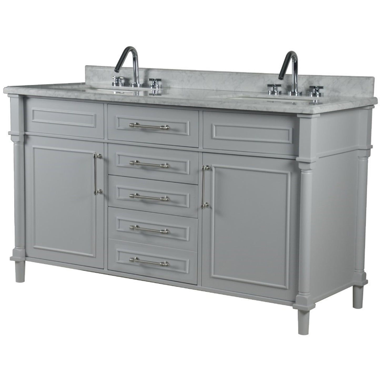 60" DOUBLE VANITY IN L/GRAY WITH WHITE CARRRA MARBLE TOP