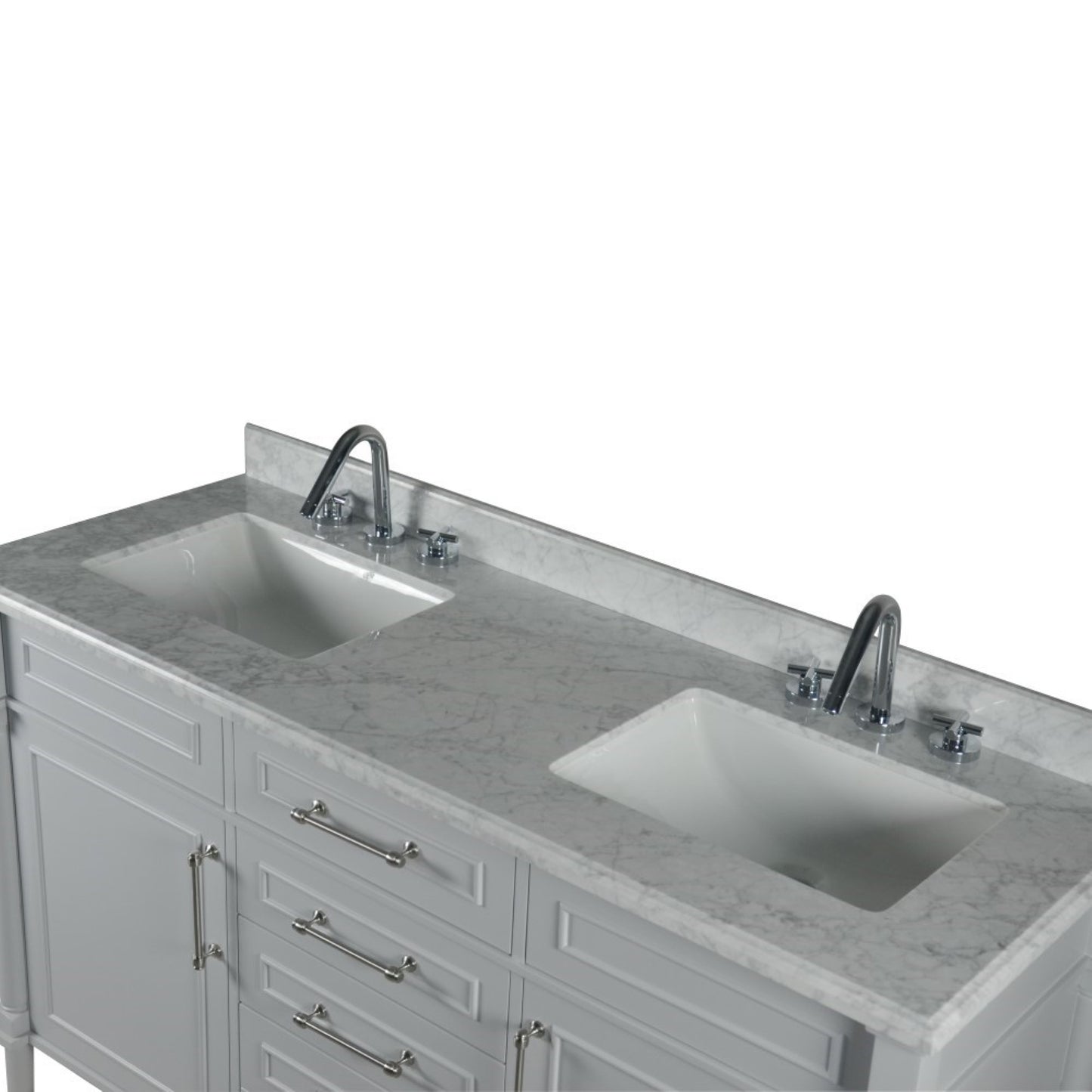 60" DOUBLE VANITY IN L/GRAY WITH WHITE CARRRA MARBLE TOP
