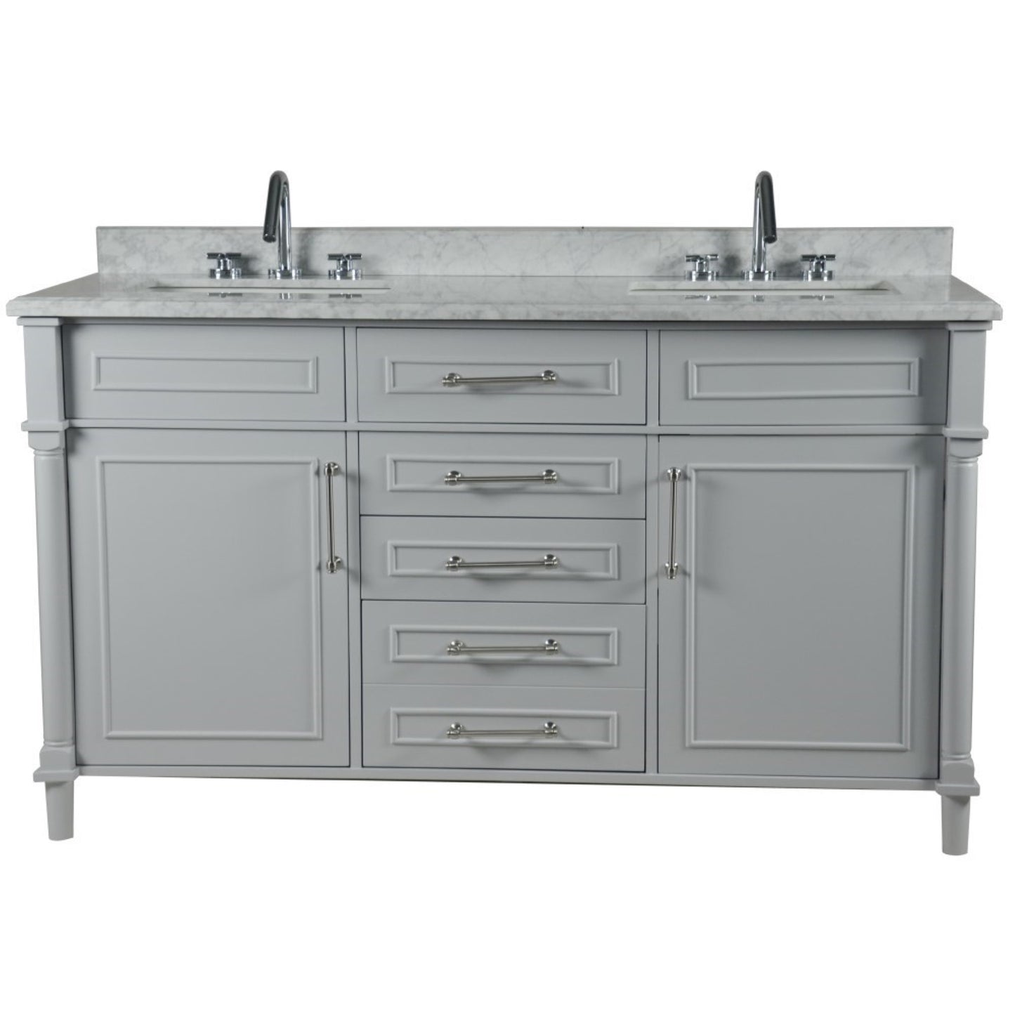 60" DOUBLE VANITY IN L/GRAY WITH WHITE CARRRA MARBLE TOP