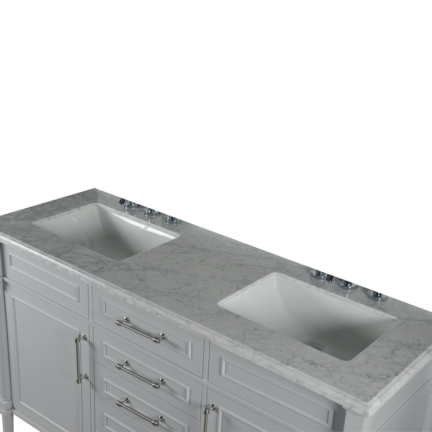 60" DOUBLE VANITY IN L/GRAY WITH WHITE CARRRA MARBLE TOP