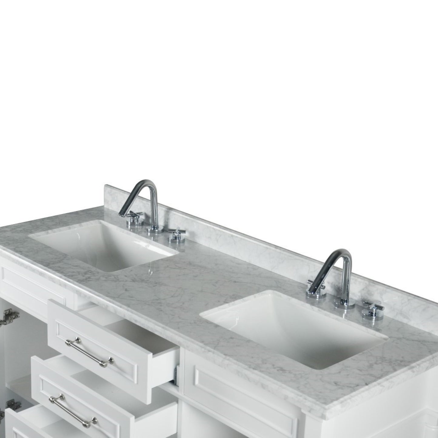 60" DOUBLE VANITY IN WHITE WITH WHITE CARRRA MARBLE TOP
