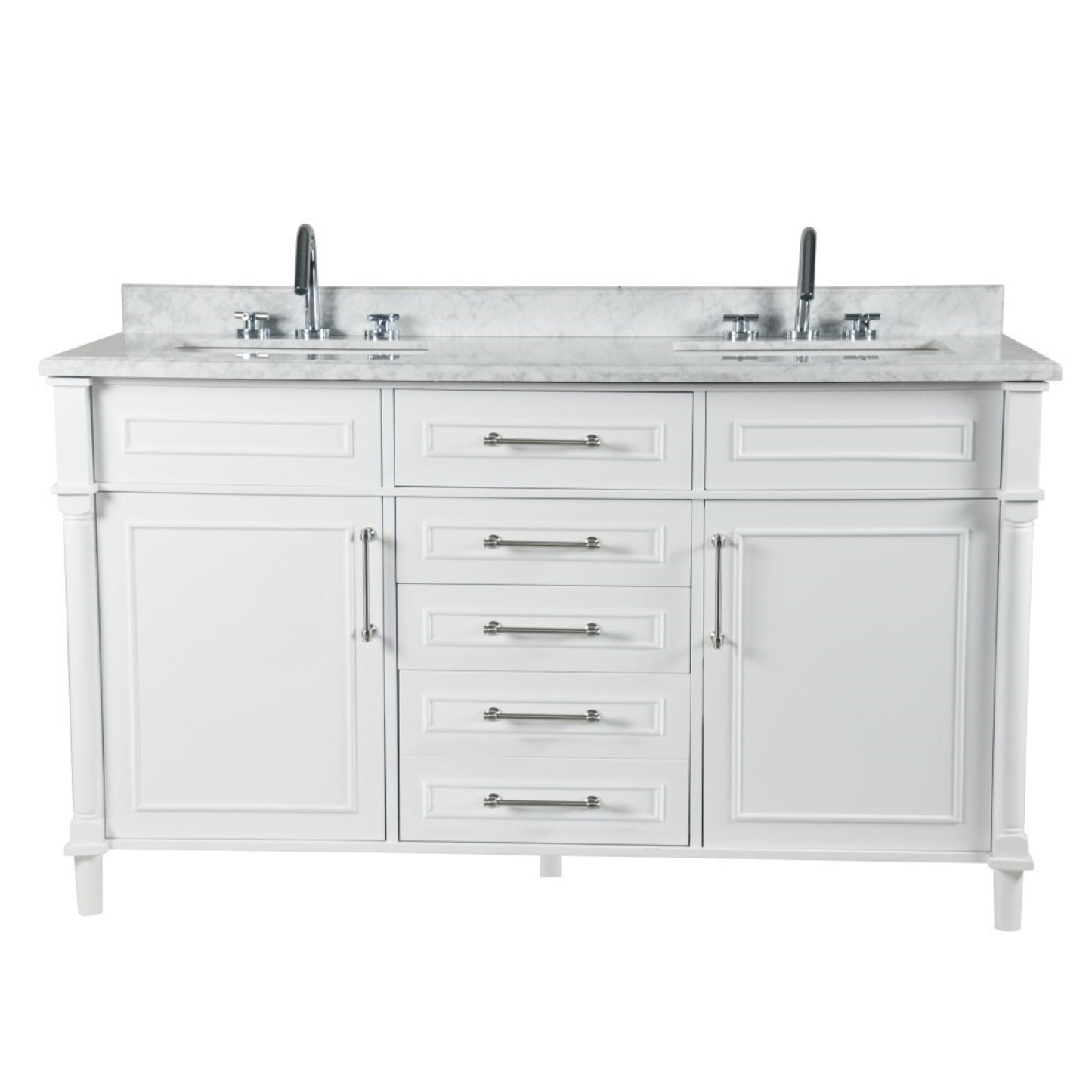 60" DOUBLE VANITY IN WHITE WITH WHITE CARRRA MARBLE TOP