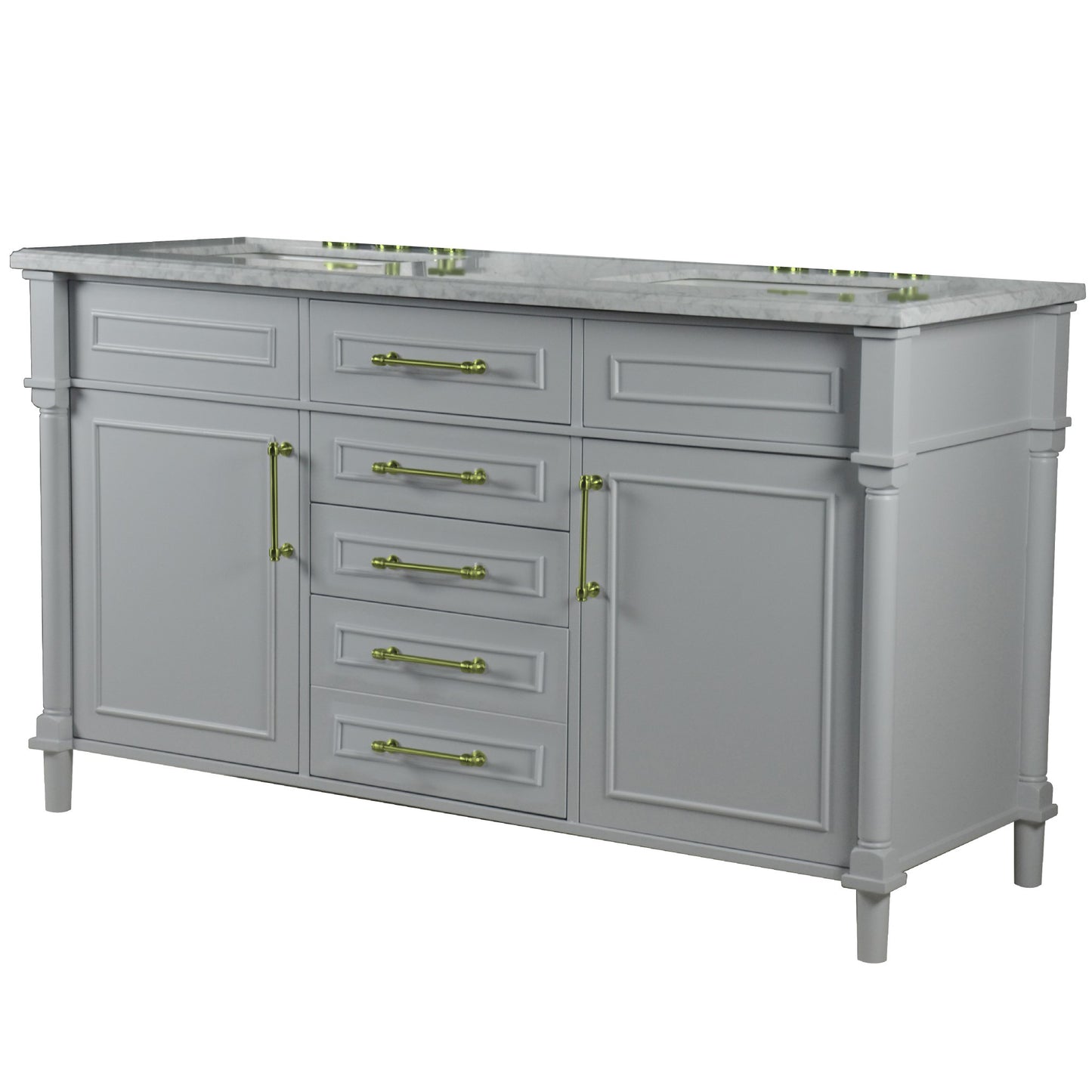 60" DOUBLE VANITY IN L/GRAY WITH WHITE CARRRA MARBLE TOP