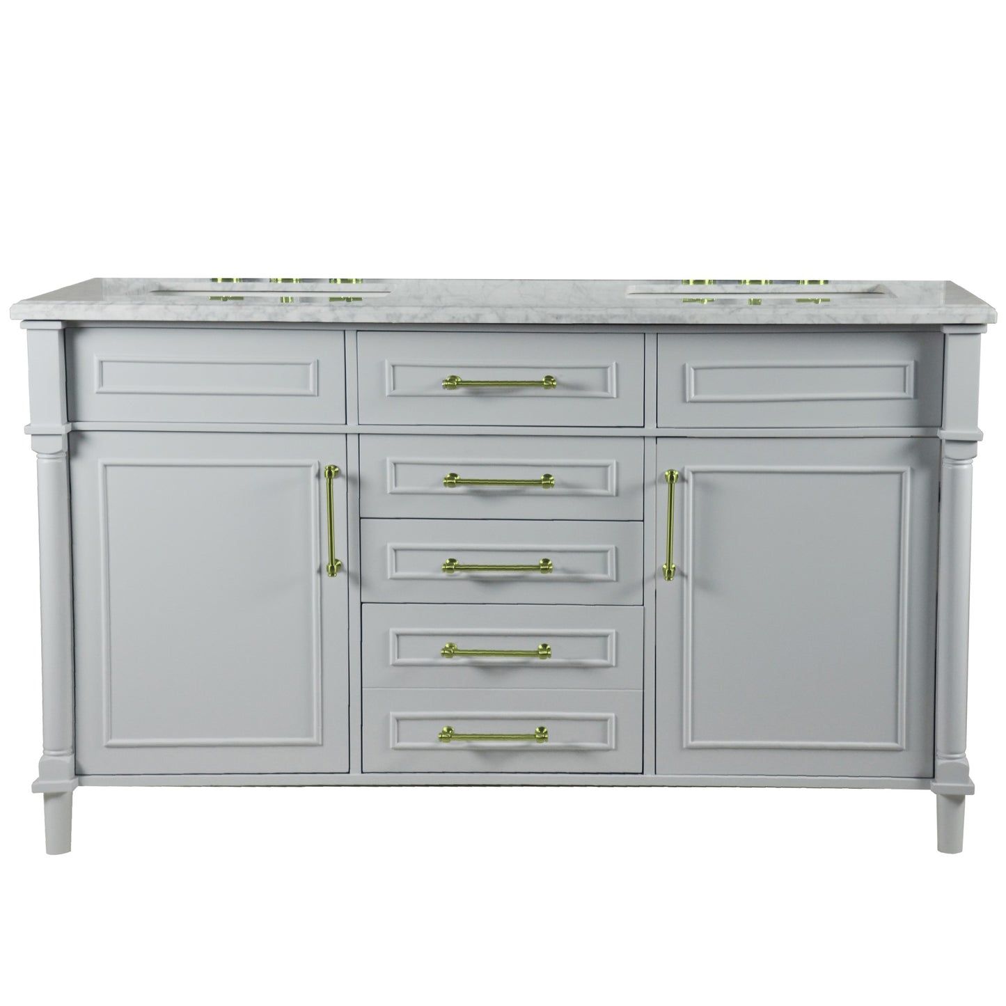 60" DOUBLE VANITY IN L/GRAY WITH WHITE CARRRA MARBLE TOP
