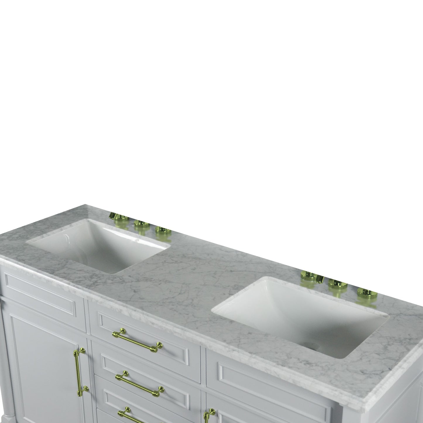 60" DOUBLE VANITY IN L/GRAY WITH WHITE CARRRA MARBLE TOP
