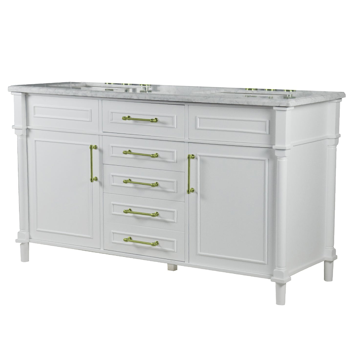 60" DOUBLE VANITY IN WHITE WITH WHITE CARRRA MARBLE TOP