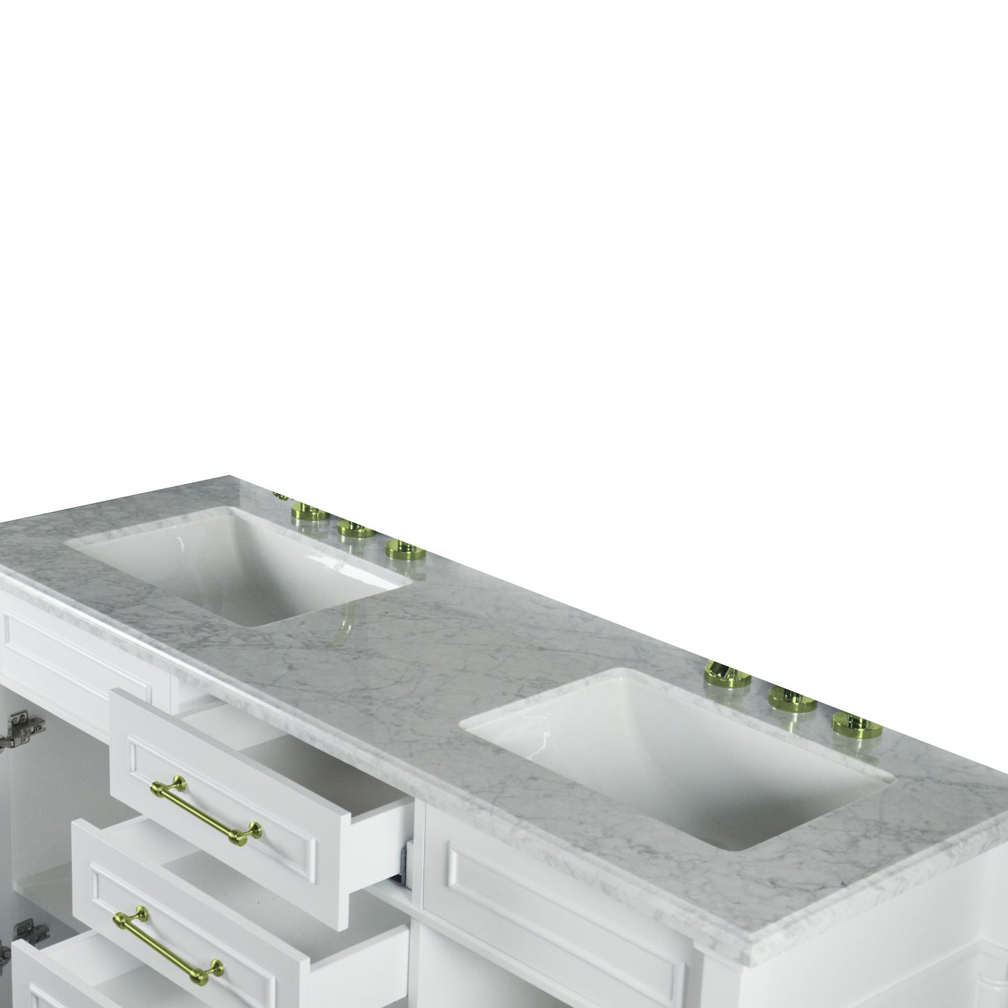 60" DOUBLE VANITY IN WHITE WITH WHITE CARRRA MARBLE TOP