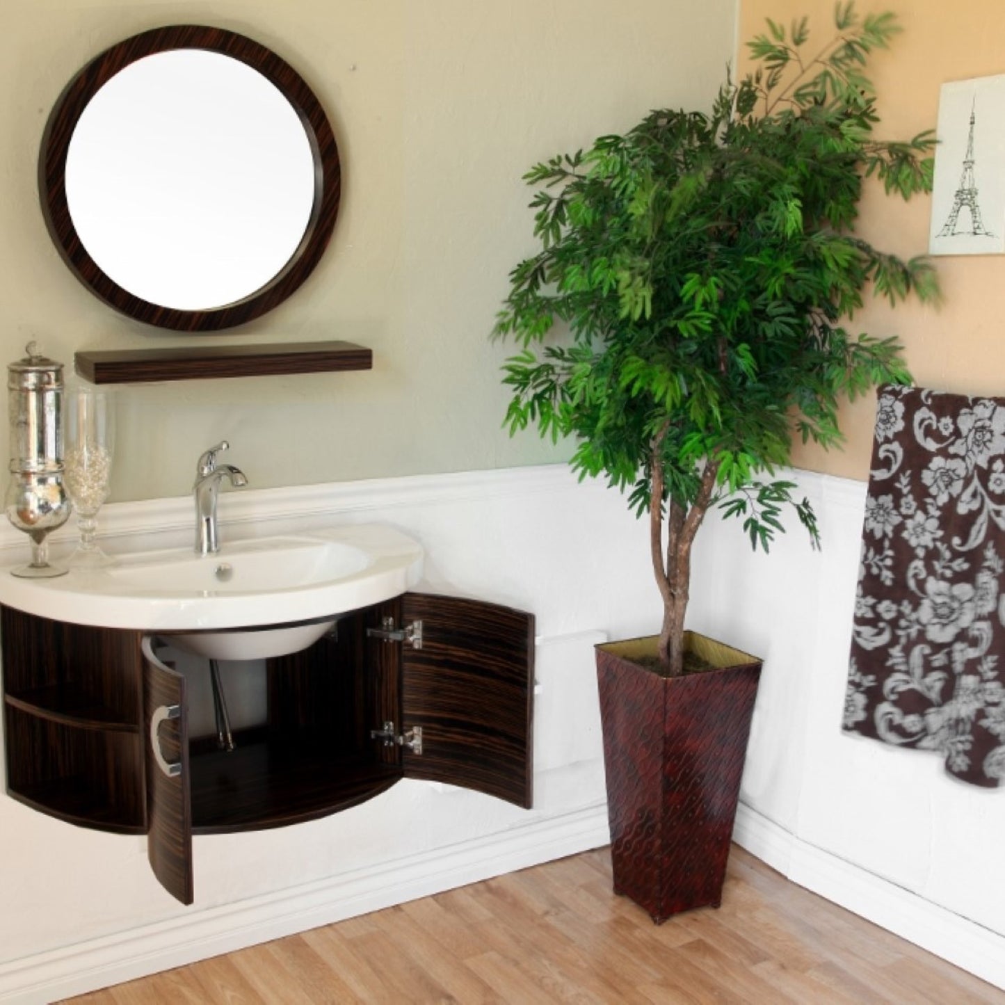 34" Single vanity Wood Ebony Zebra