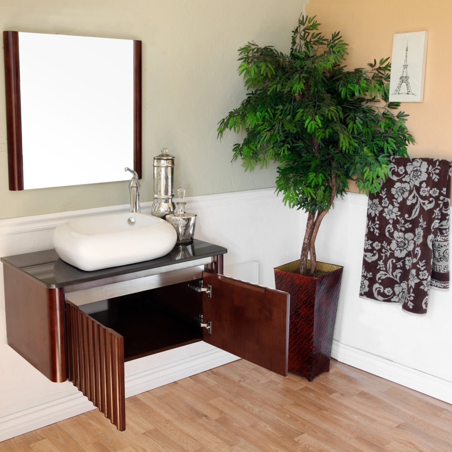 32.5" Single sink vanity Wood walnut