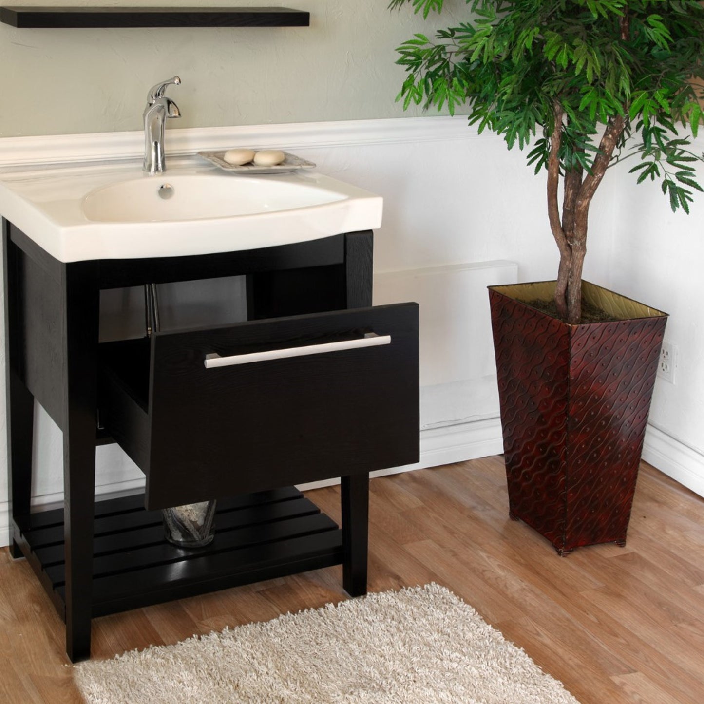 27.5" Single sink vanity Wood black