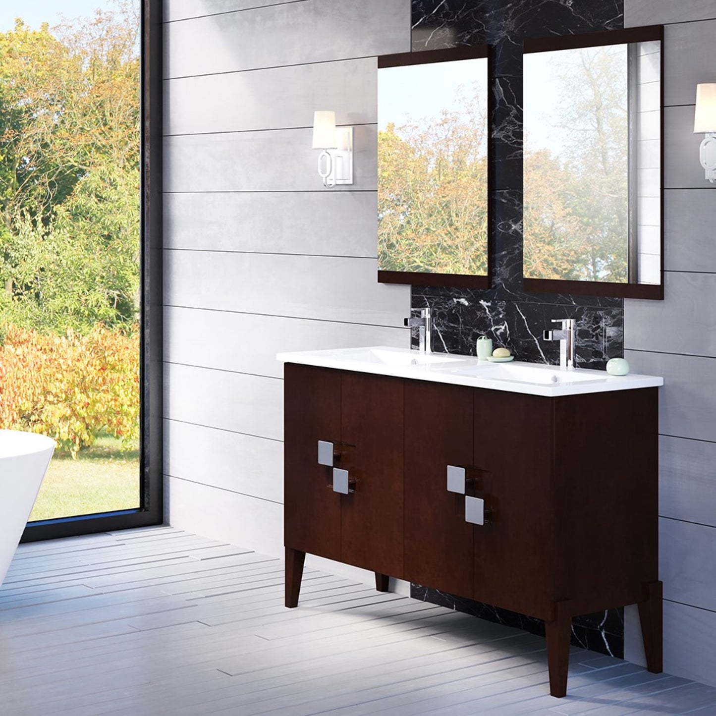 48" Double sink vanity wood walnut