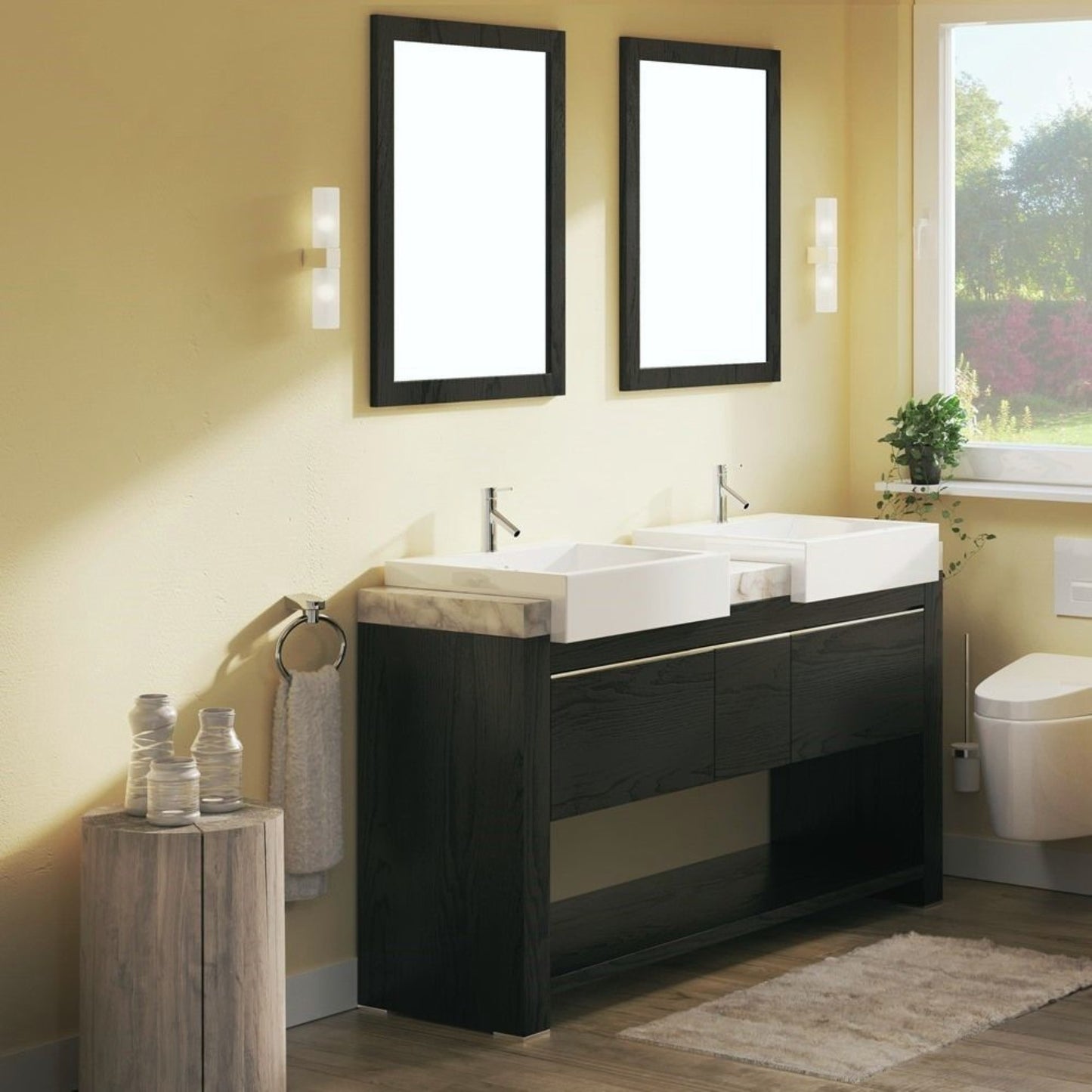 57.75 in Double sink vanity Wood black