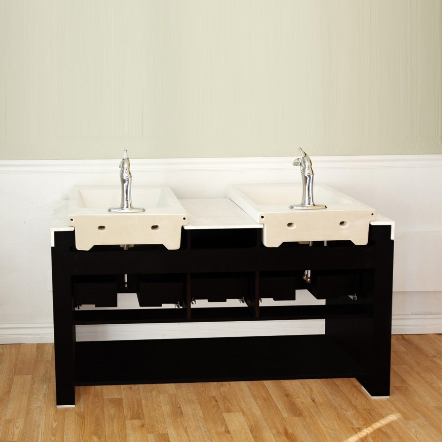 57.75 in Double sink vanity Wood black