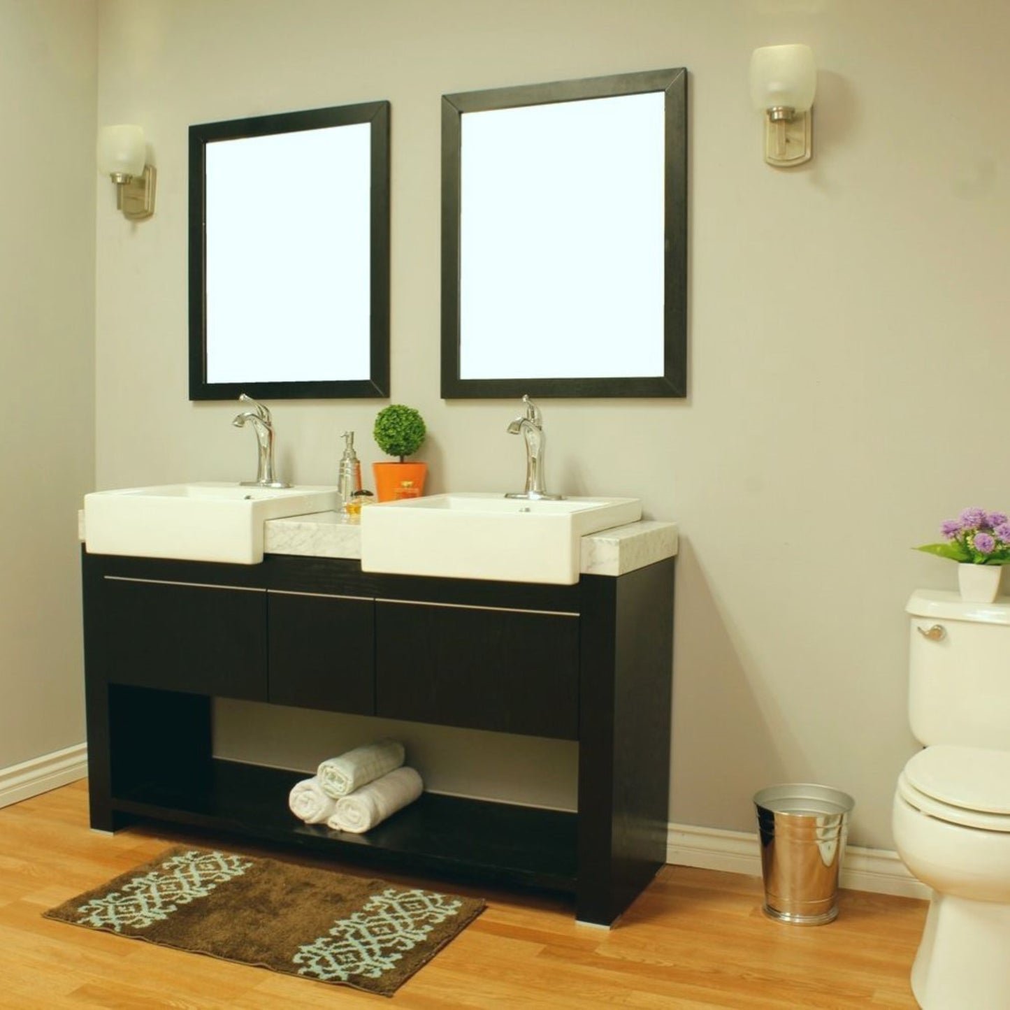 57.75 in Double sink vanity Wood black