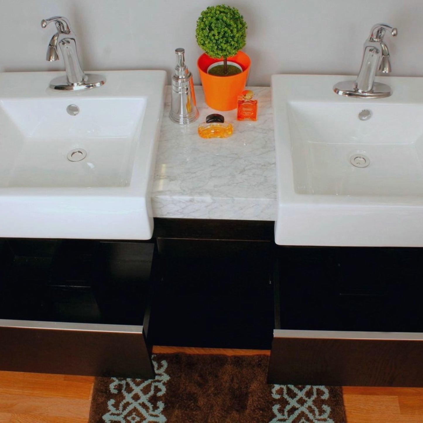 57.75 in Double sink vanity Wood black