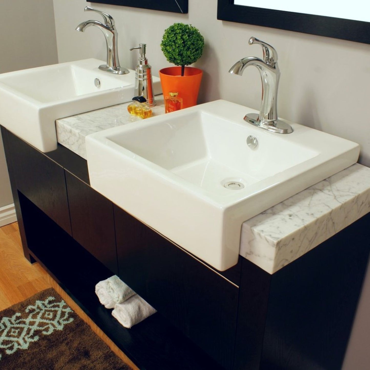 57.75 in Double sink vanity Wood black