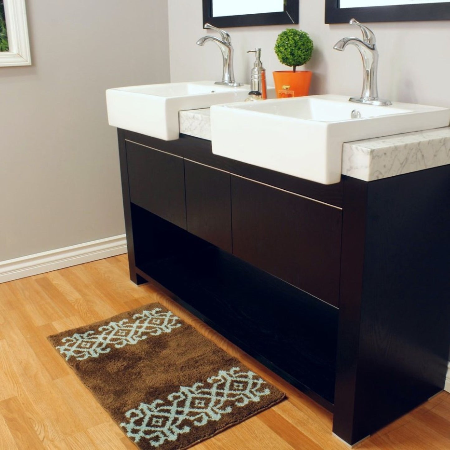 57.75 in Double sink vanity Wood black