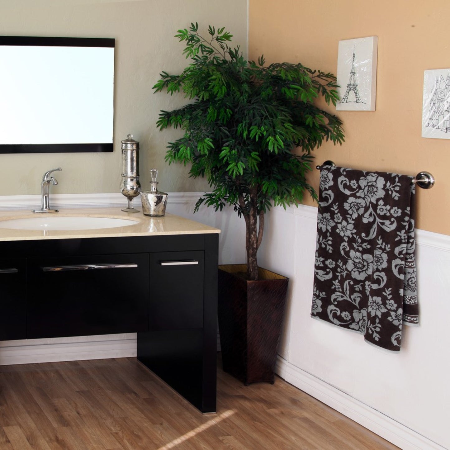 55.3" Single sink vanity Dark walnut cream marble