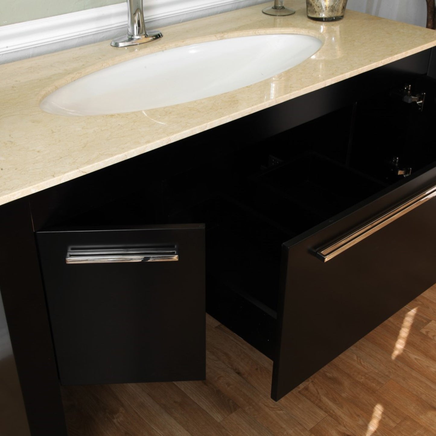 55.3" Single sink vanity Dark walnut cream marble