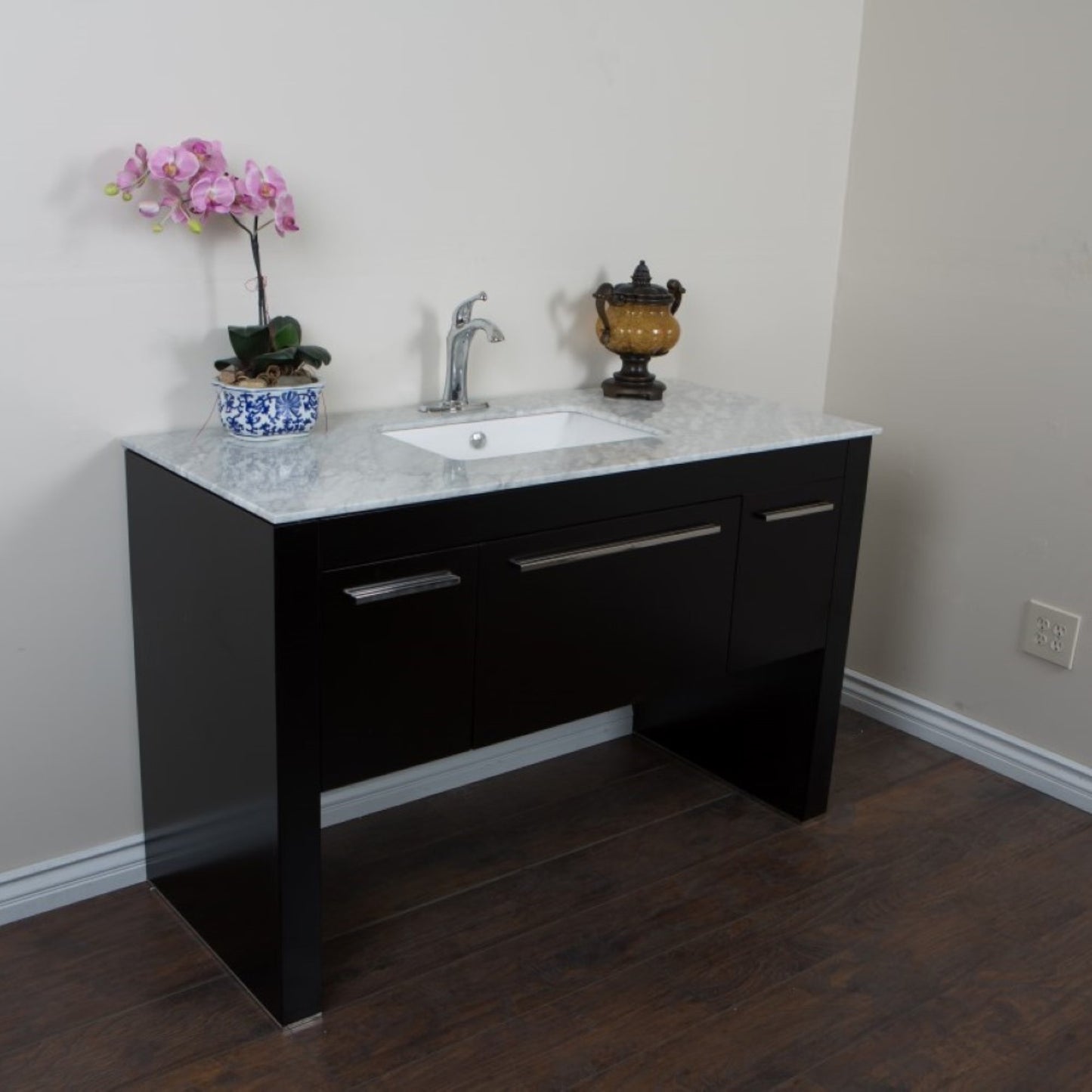 55.3" Single sink vanity Black White Marble