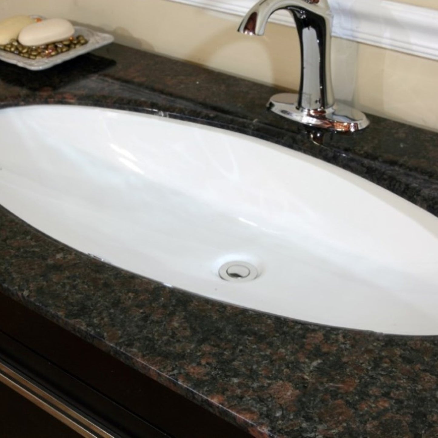 55.3" Single sink vanity Dark walnut Baltic Brown marble