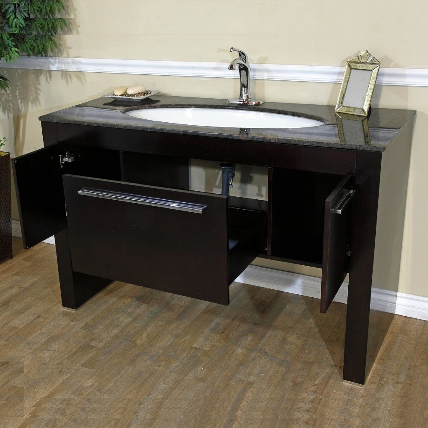 55.3" Single sink vanity Dark walnut Baltic Brown marble