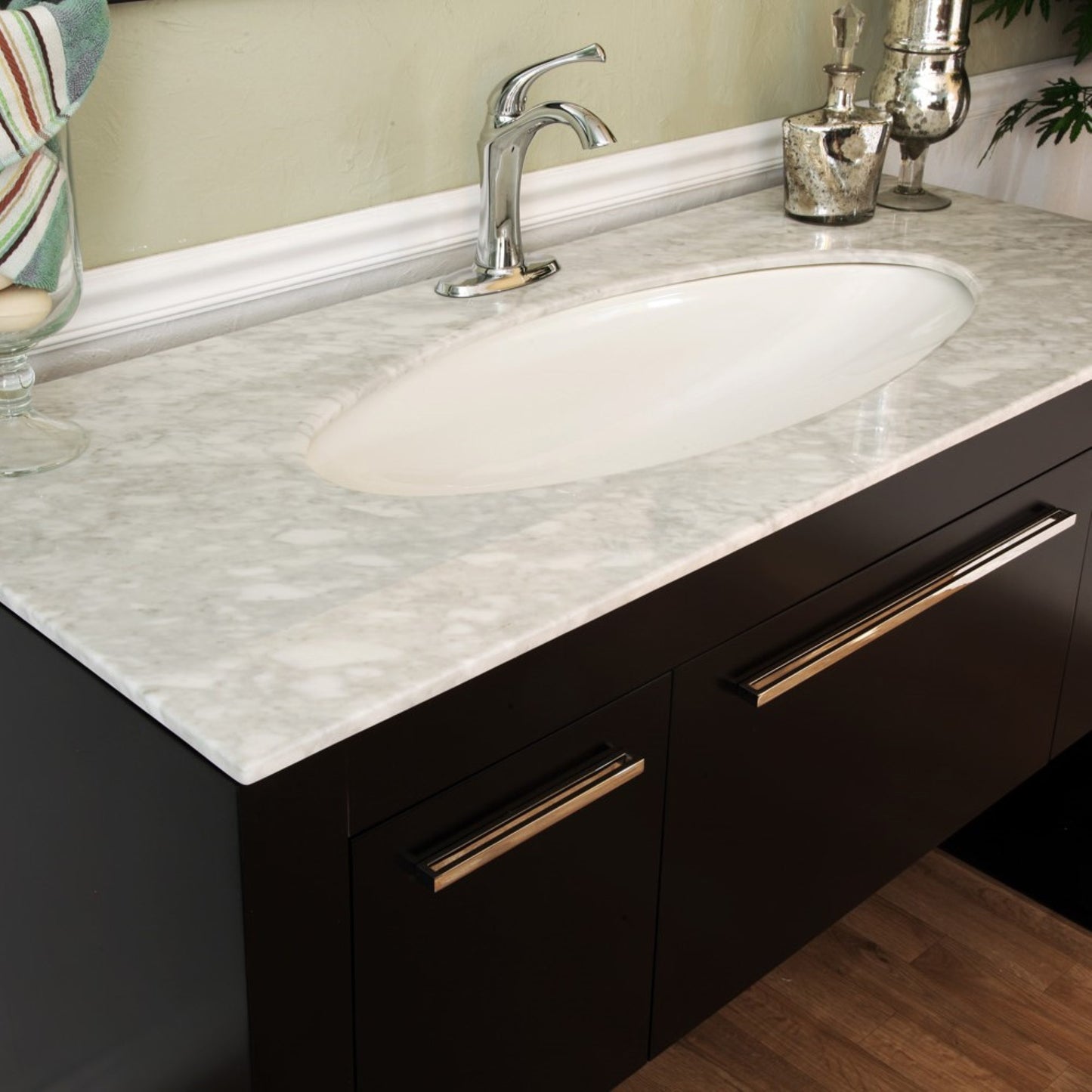 55.3" Single sink vanity Dark walnut white marble