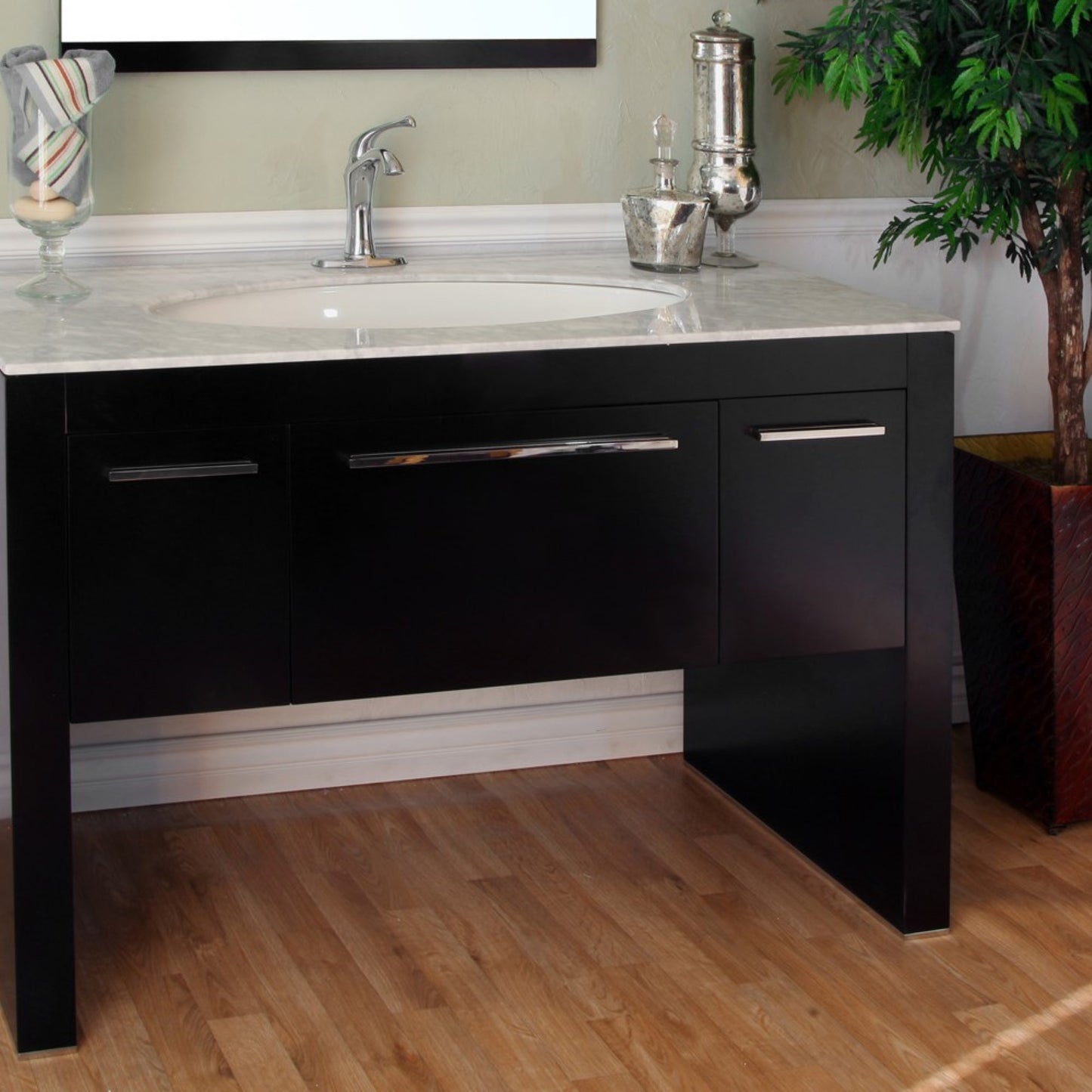 55.3" Single sink vanity Dark walnut white marble