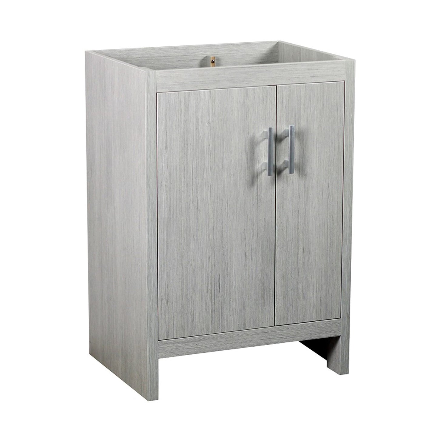25" Single vanity in Gray Pine finish top with White engineered stone and oval sink