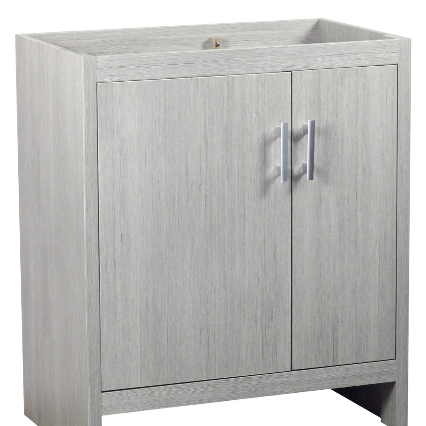 31" Single vanity in Gray Pine finish top with White engineered stone and oval sink