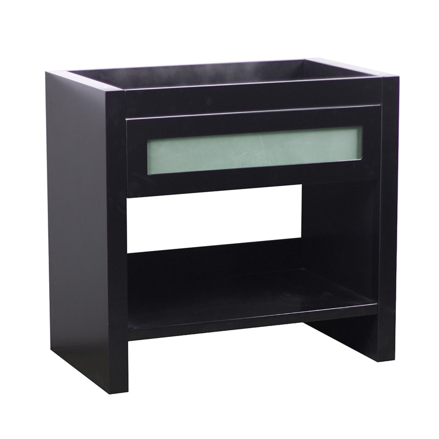 37" Single vanity in Matte Black finish top with Black Galaxy and rectangle sink