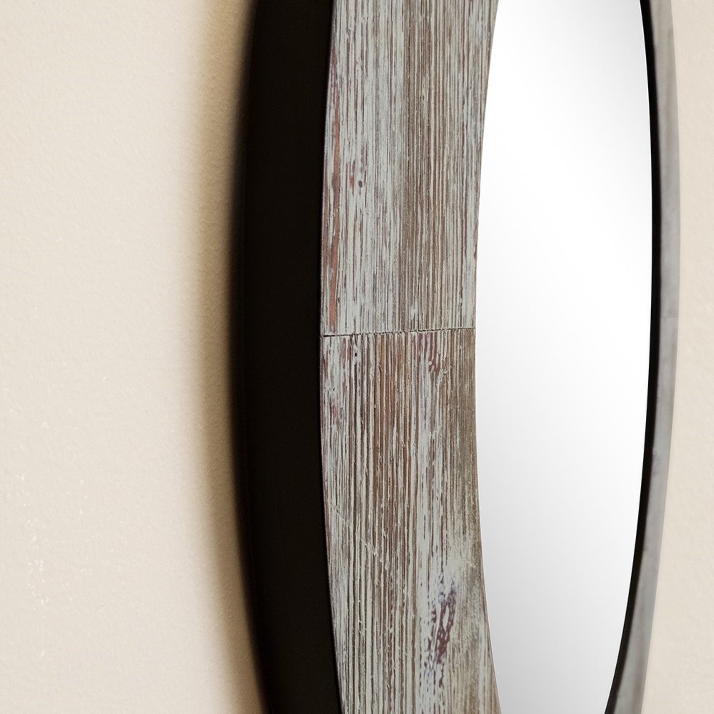 24" Oval Wood Grain Frame Mirror in Antique White Finish
