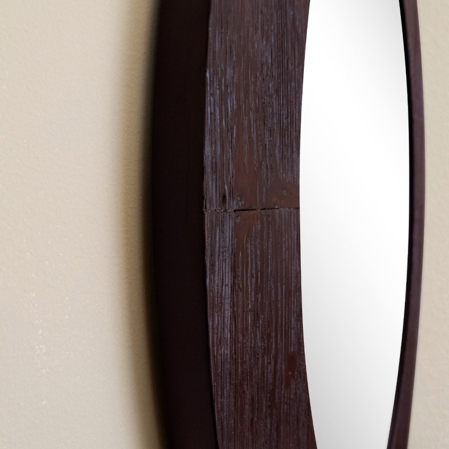 24" Oval Wood Grain Frame Mirror in Teak Finish