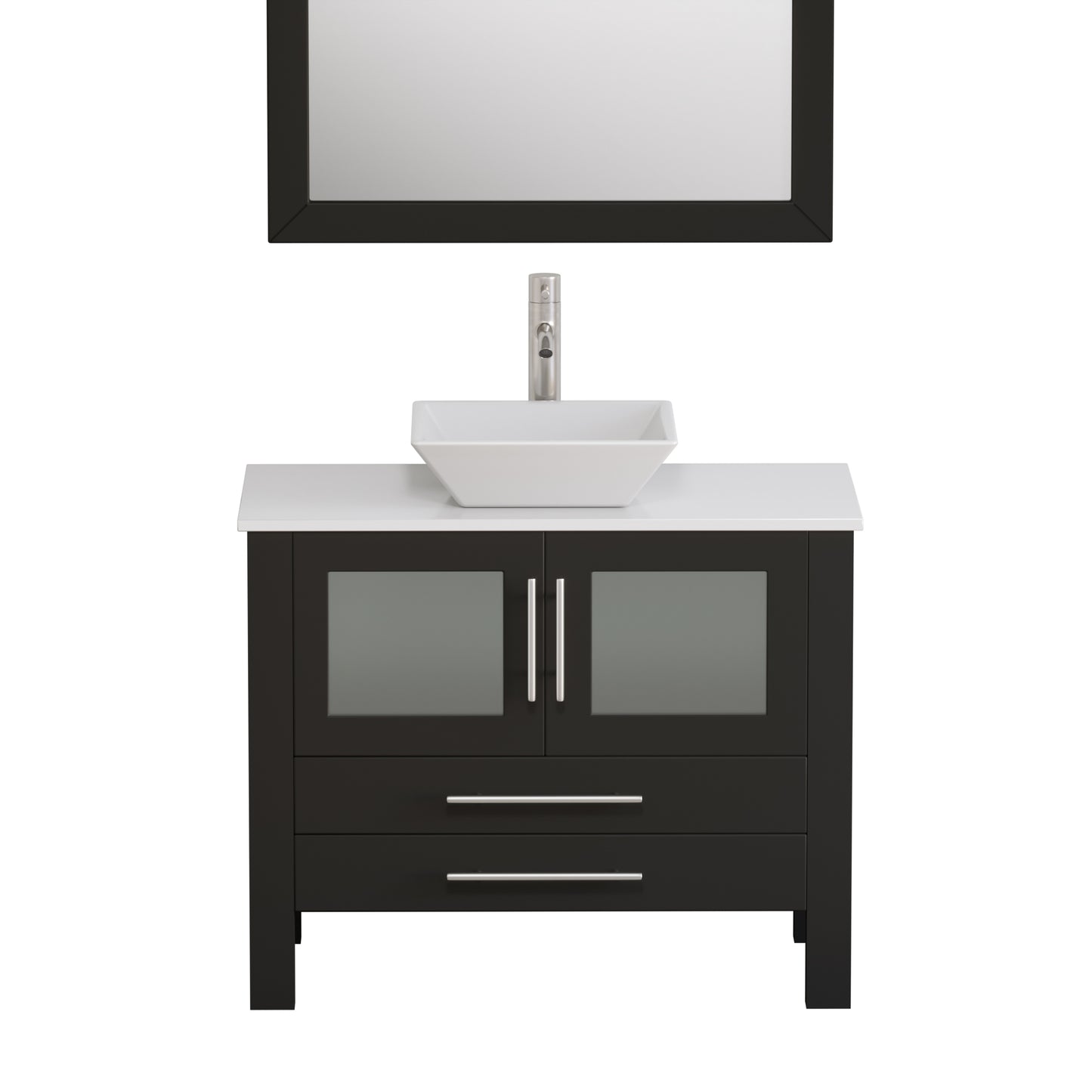 Complete 36 inch Solid Wood Vanity Set with Brushed Nickel Plumbing