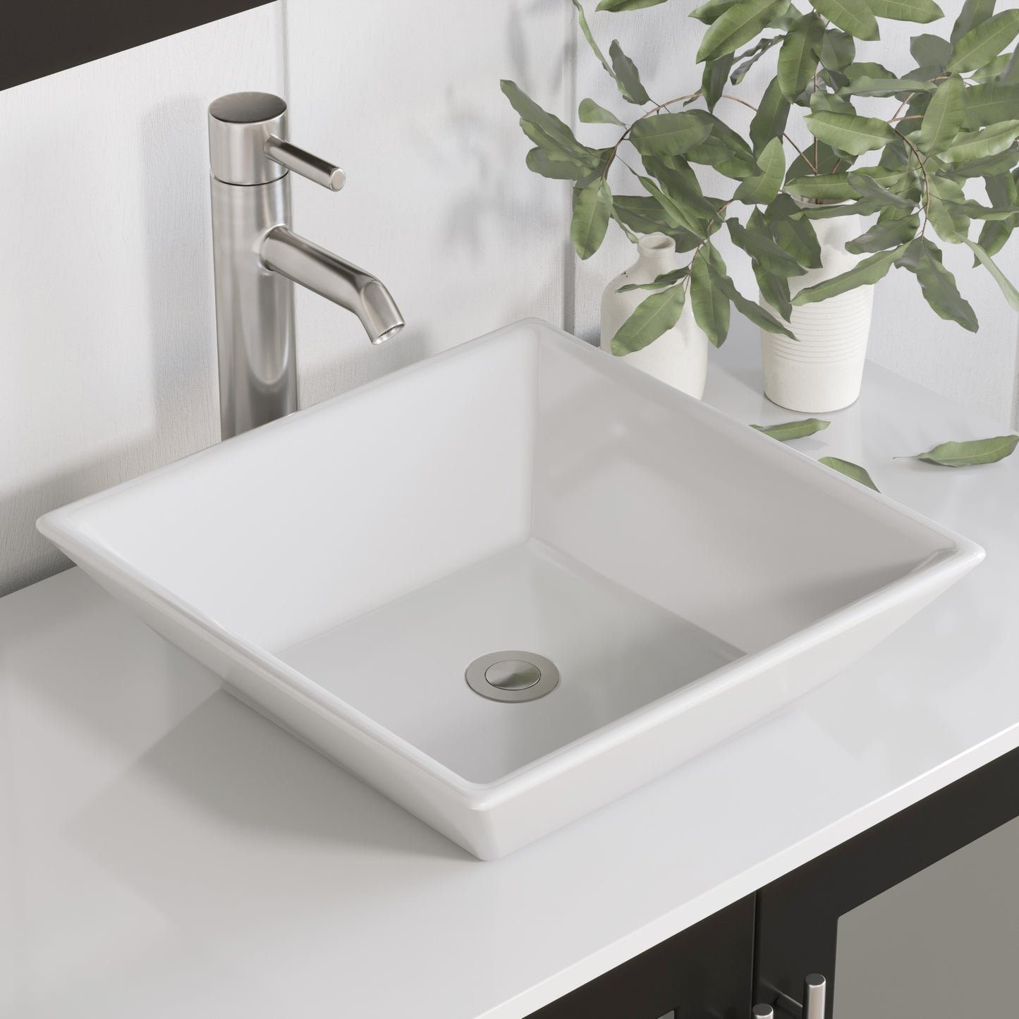 Complete 36 inch Solid Wood Vanity Set with Brushed Nickel Plumbing