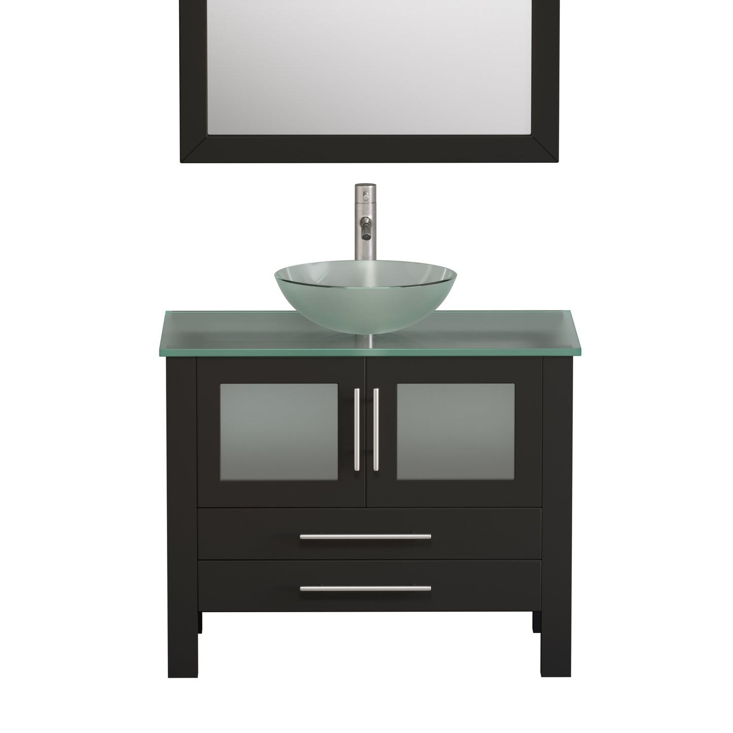 Complete 36 inch Solid Wood Vanity Set with Brushed Nickel Plumbing