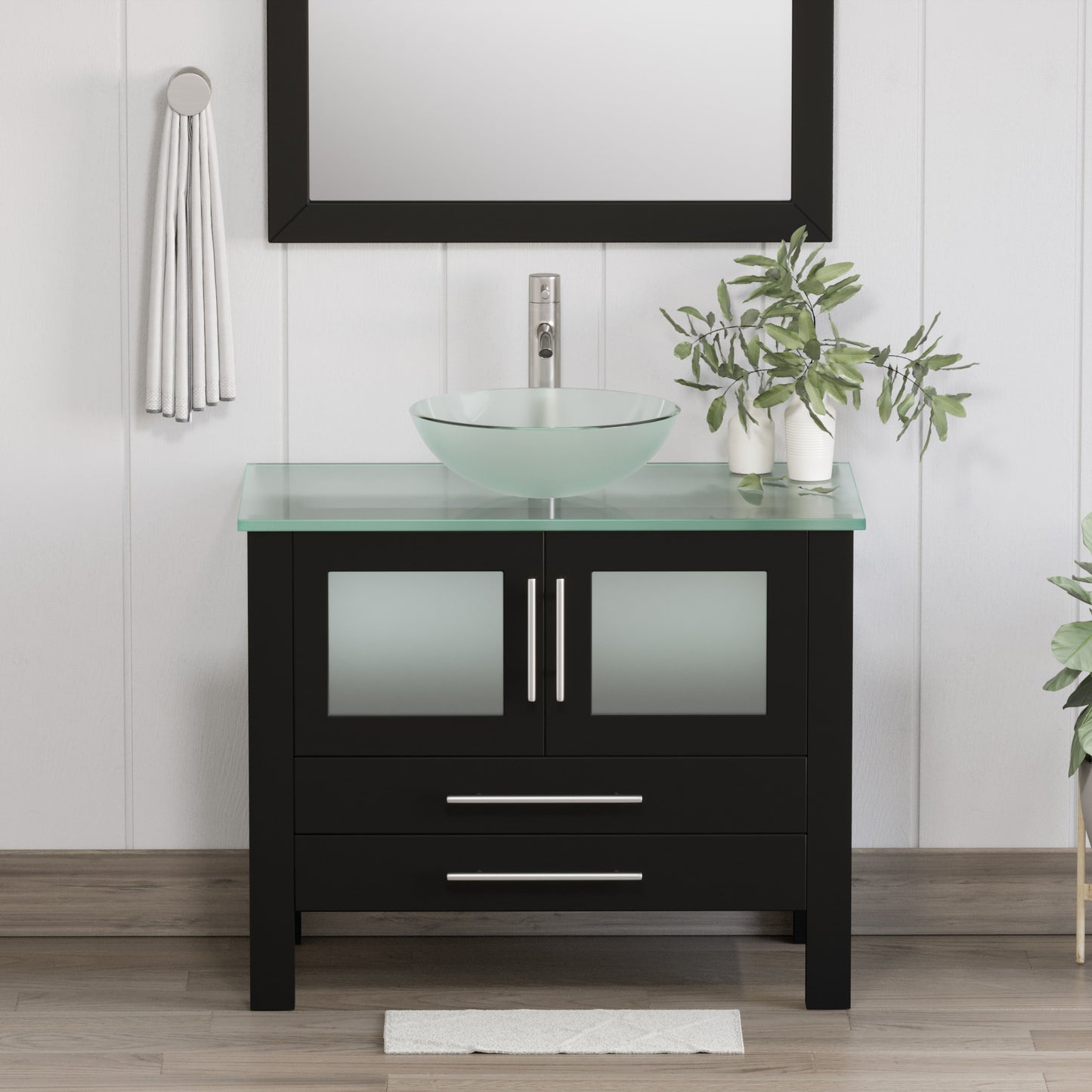 Complete 36 inch Solid Wood Vanity Set with Brushed Nickel Plumbing