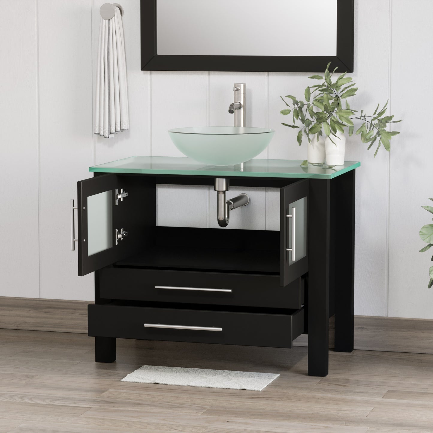 Complete 36 inch Solid Wood Vanity Set with Brushed Nickel Plumbing