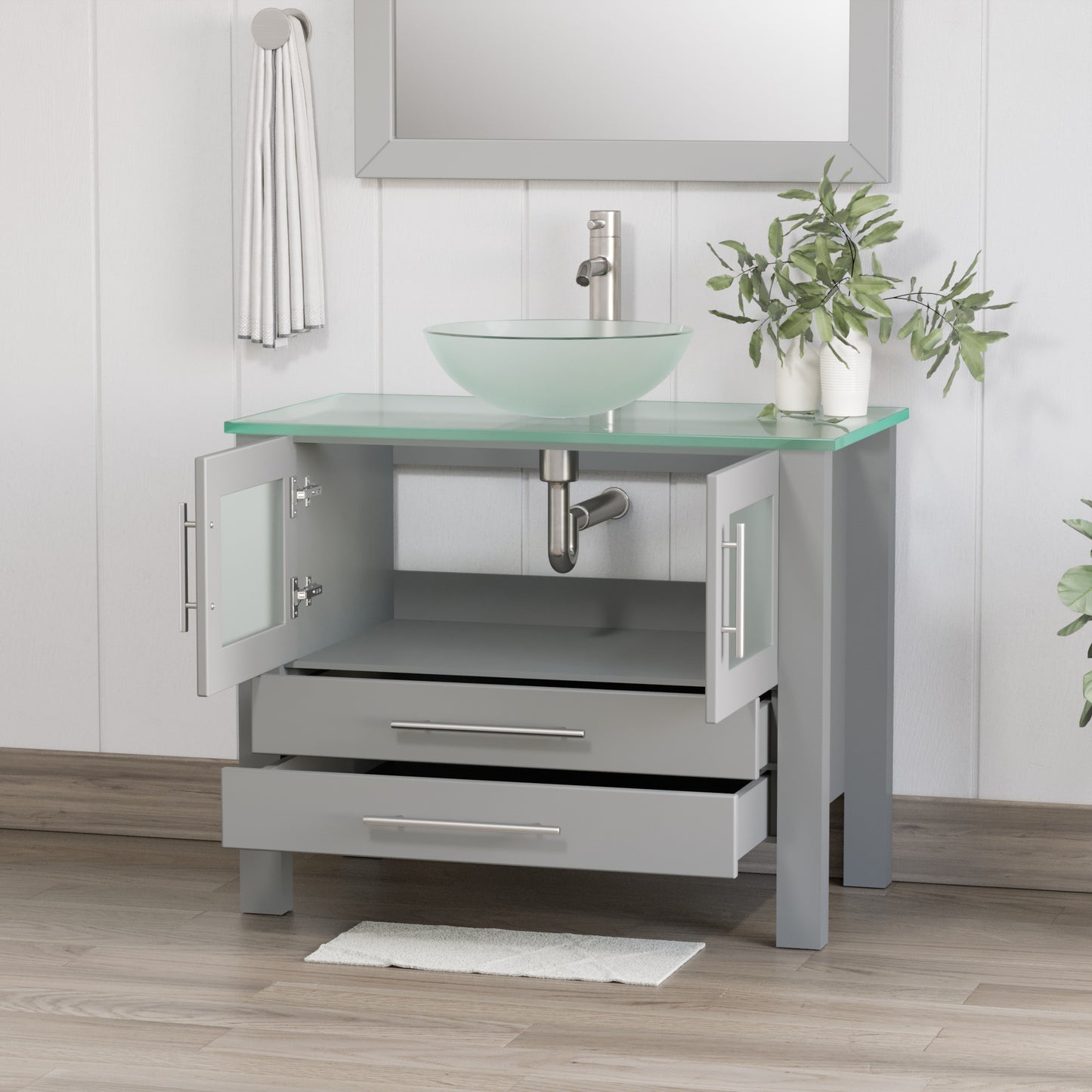 Complete 36" Gray Vanity Set with Brushed Nickel Plumbing