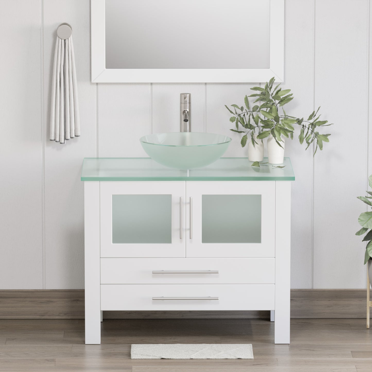 Complete 36 inch Solid Wood Vanity Set with Brushed Nickel Plumbing