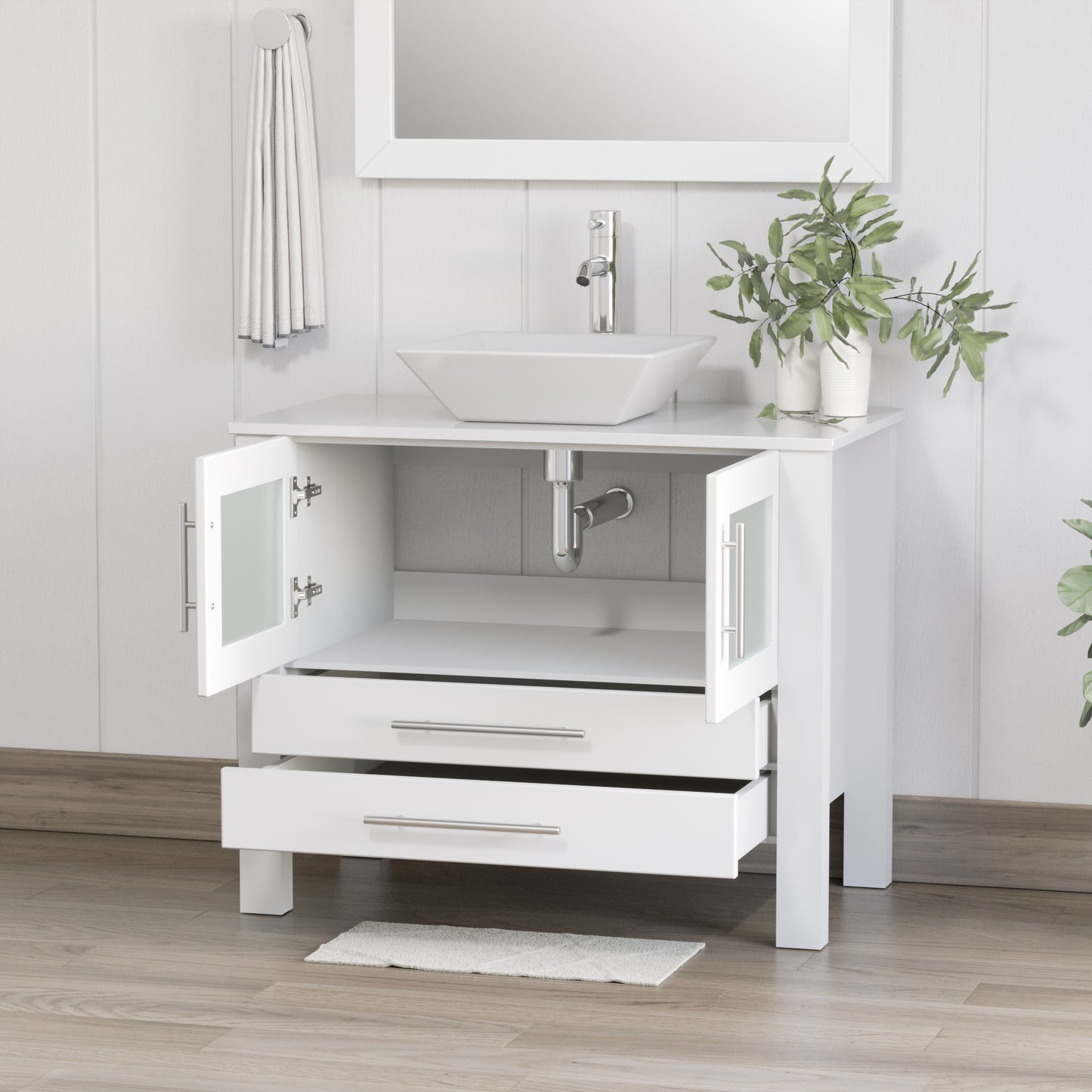 Complete 36" White Vanity Set with Polished Chrome Plumbing