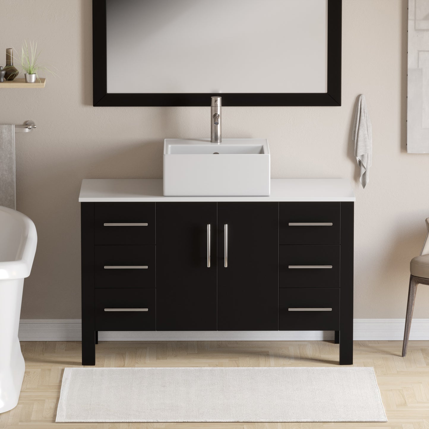Complete 48-Inch Espresso Bathroom Vanity Set with Brushed Nickel Plumbing