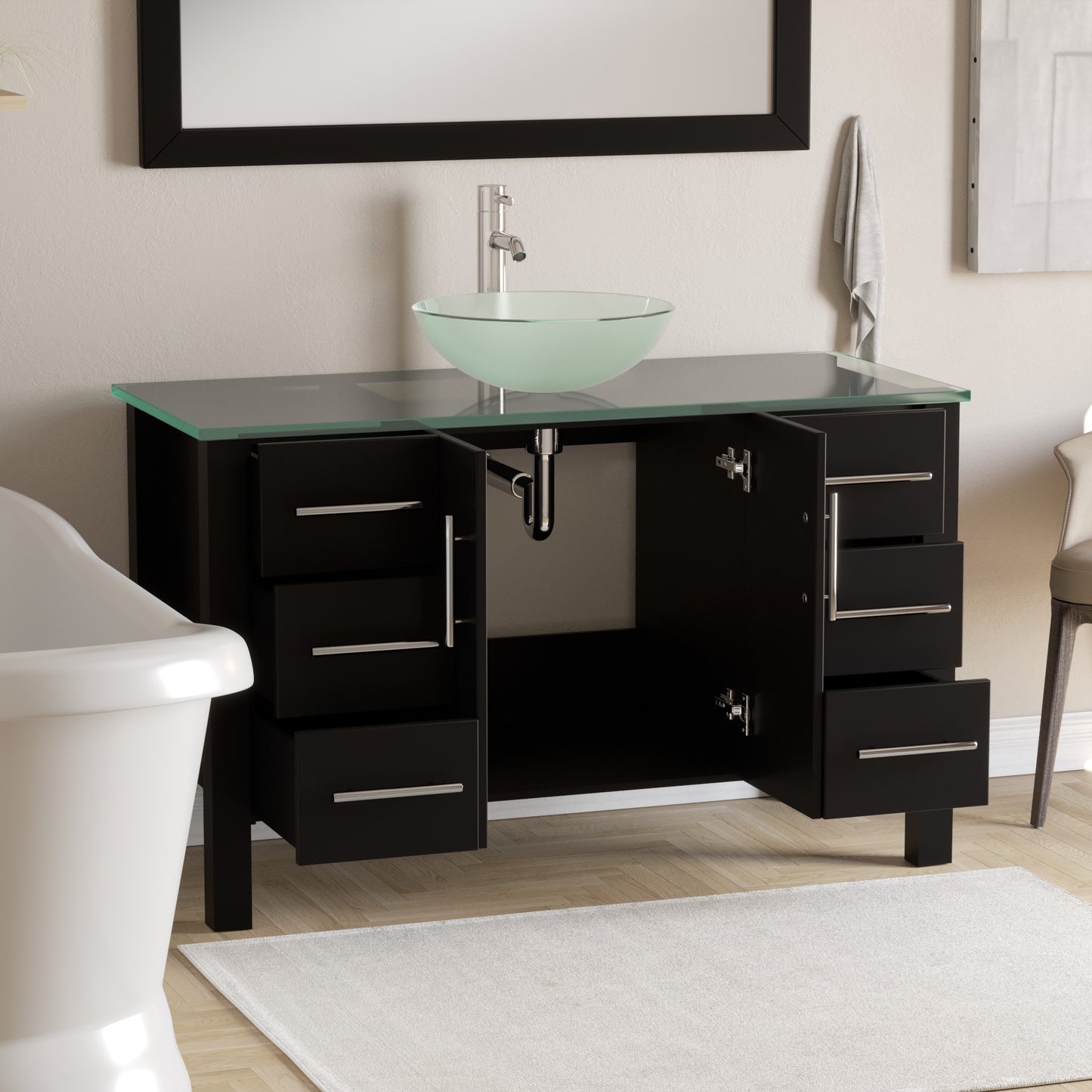 Complete 48" Espresso Vanity Set with Polished Chrome Plumbing