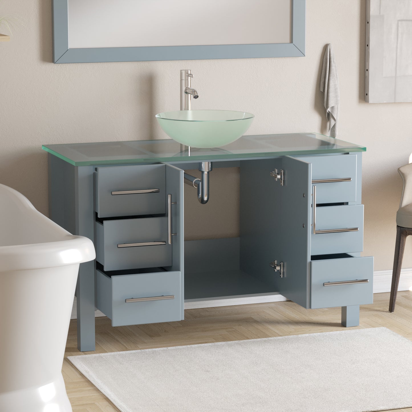Complete 48" Gray Vanity Set with Polished Chrome Plumbing