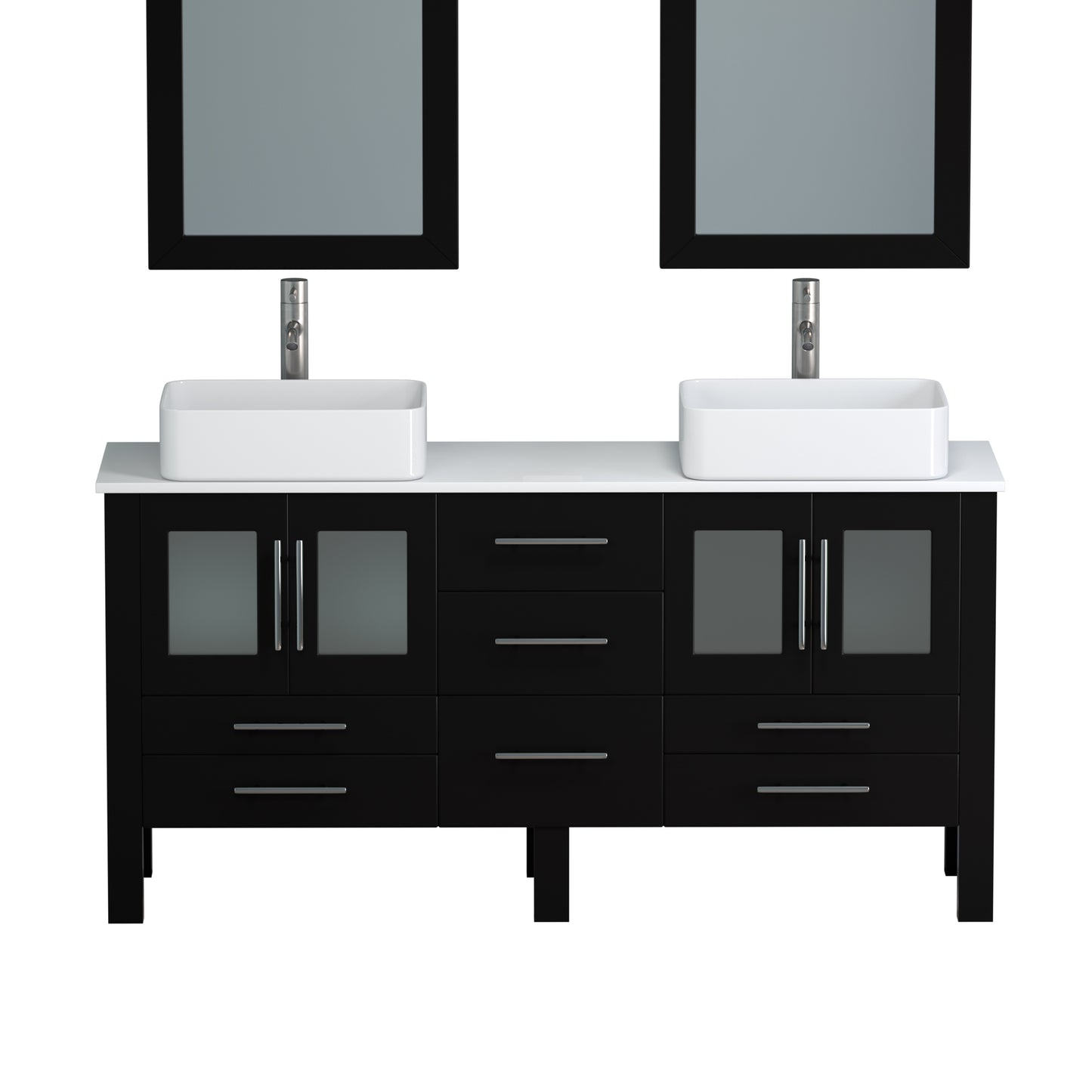 Complete 63" Vanity Set with Brushed Nickel Plumbing