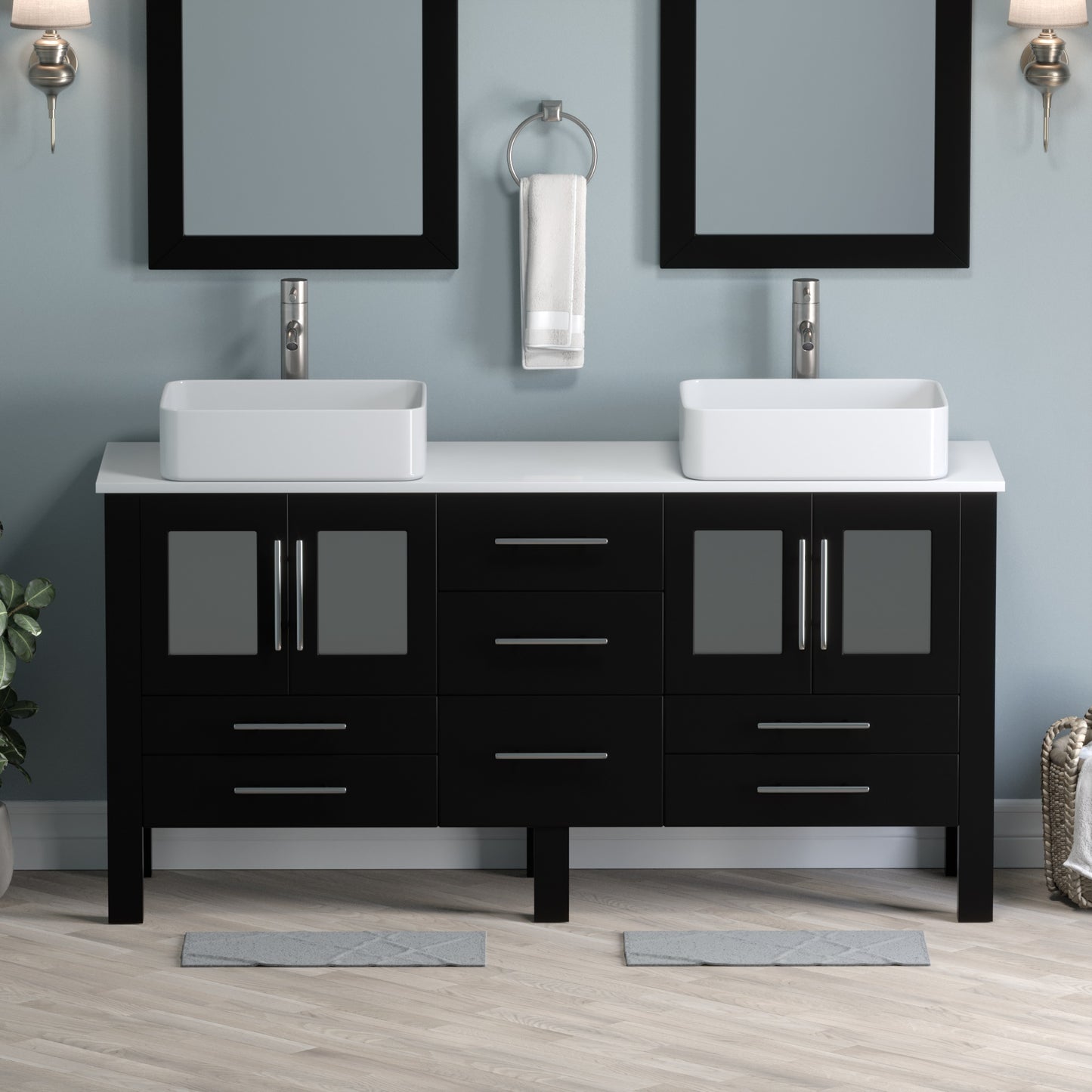 Complete 63" Vanity Set with Brushed Nickel Plumbing